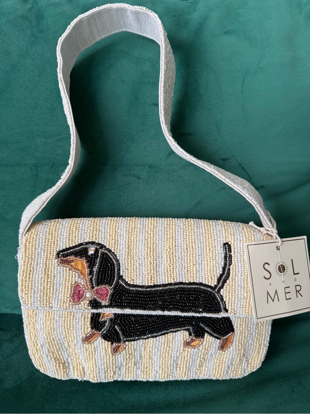 🐕 Viral Sol and Mer Beaded Dachshund Crossbody Bag in Cream and Black